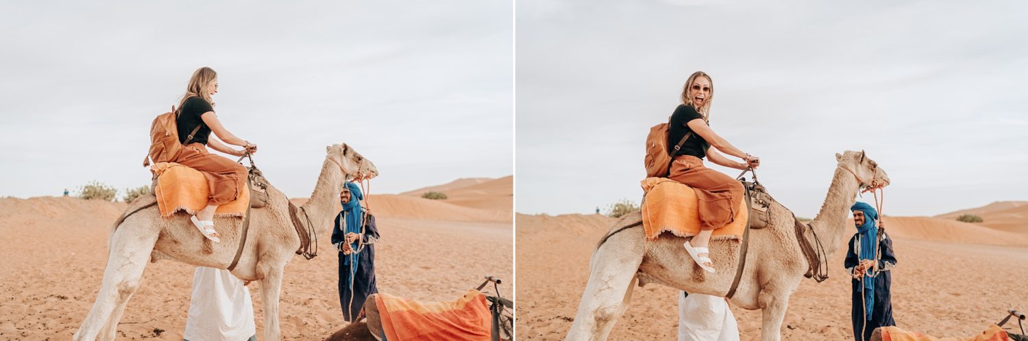 Morocco sahara desert engagement photographer couple photos on camels