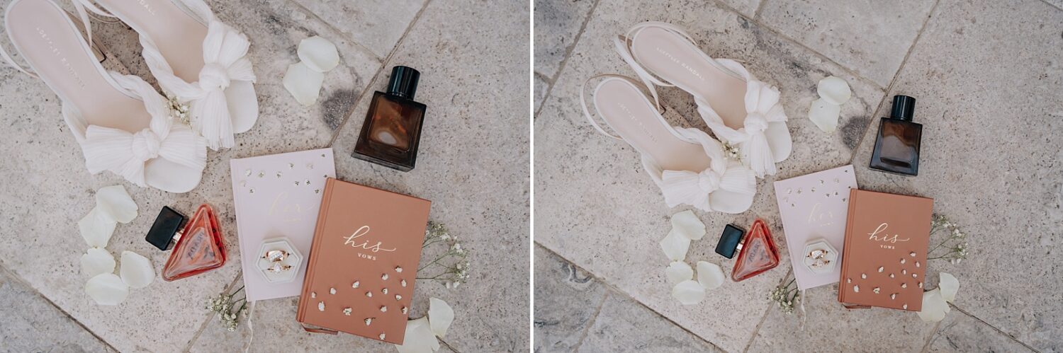 phoenix wedding photographer flat lay with wedding ring and vow book