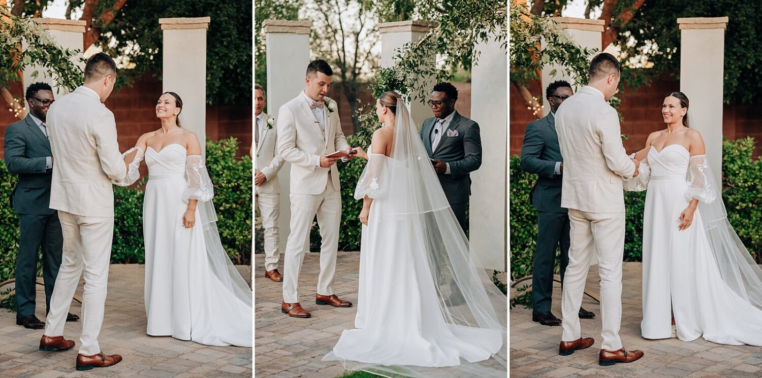 Bride and groom saying vows at Stonebridge Manor in Phoenix Arizona wedding photographer