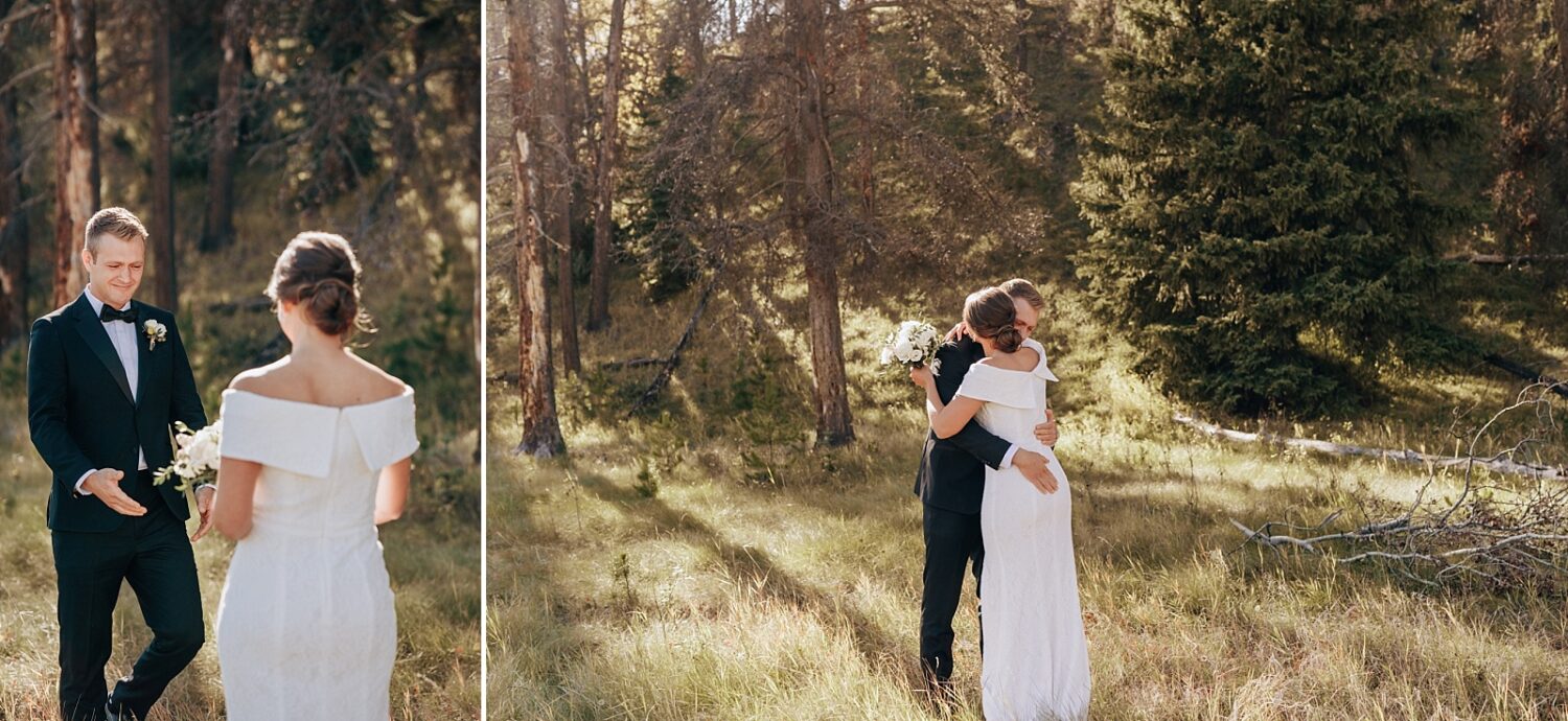Whistlers campground first look photos of bride and groom for Jasper Elopement