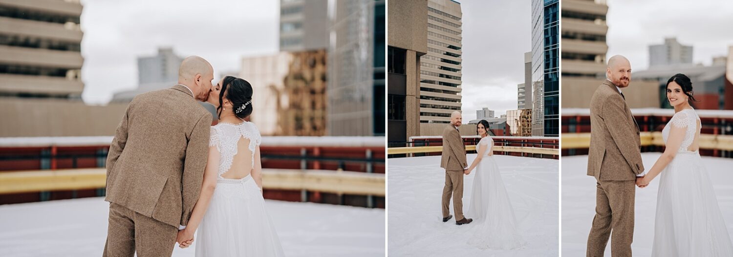 Edmonton wedding photographer bride and groom portraits portraits on Rice Howard Parkade